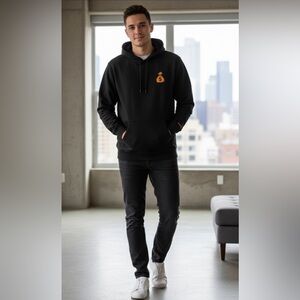 Black Hoodie with Orange Money Bag Design